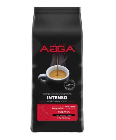 Caf Agga - Espresso Intenso Whole Bean Coffee - 100% Arabica Neapolitan Roast Gourmet Coffee - BRCGS & Kosher Certified - 5/6 Intensity Sophisticated and Rich Coffee - 1 Kg (2.2 lbs) Espresso Intenso 1 kg (Pack of 1)