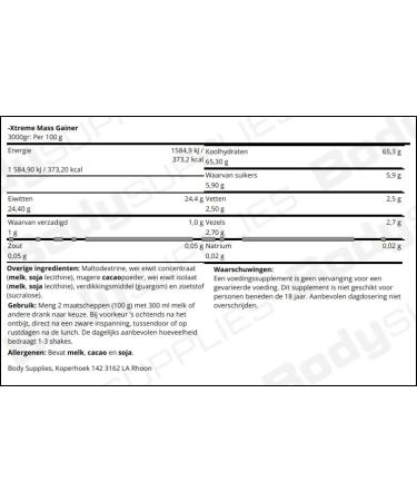 Body Supplies Xtreme Mass Gainer 3000gr Banaan - Buy Online on GoSupps.com