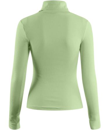 Women's Solid Color Turtleneck Sweater - Slim Fit Long Sleeve Knitted Pullover in Medium Green - Buy Online on GoSupps.com