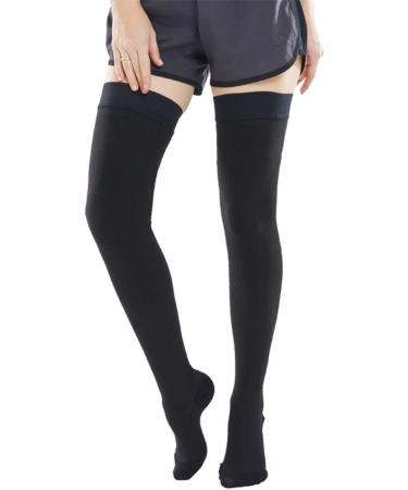 Keephen Medical Thigh High Compression Stockings for Varicose Veins & Edema - Class II (23-32mmHg) - Black Closed Toe - Buy Online on GoSupps.com