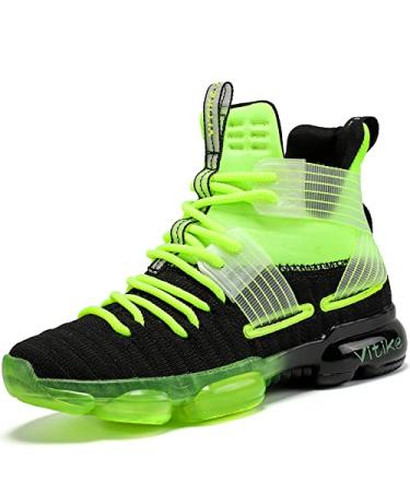JMFCHI Kids Basketball Shoes High-top Sports Shoes Sneakers Durable Lace-up Non-Slip Running Shoes Secure for Little Kids Big Kids and Boys Girls 3 Big Kid Green-8119