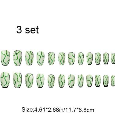 3set Detachable Long Coffin False Nails with Designs Press on Nails Wearable Fake Nail Decor Full Cover Art Tips - Buy Online on GoSupps.com