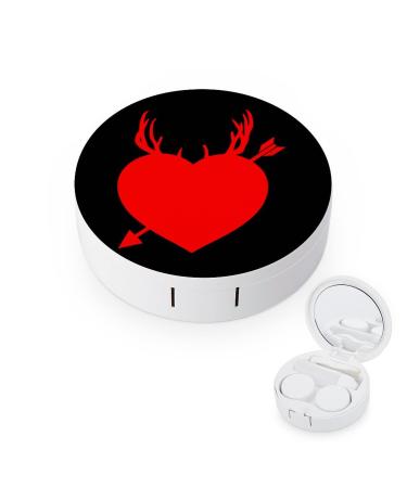 Archery Deer Heart Round Case For Contact Lens Kit Storage Box with Mirror Printed