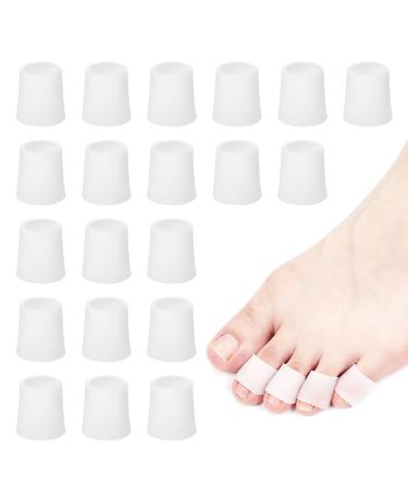 WLLHYF 20 Pieces Toe Sleeves  Gel Toe Protectors Toe Tube Pads Breathable Toe Covers Pinky Toe Spacers for Bunion Overlap Toe Hammer Toes Preventing Rubbing Relief Pain (20 White)