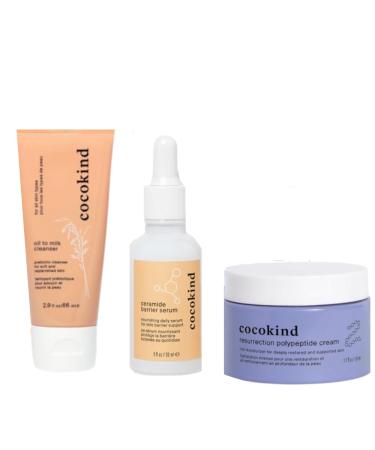 Cocokind Daily Routine Oil to Milk Cleanser Ceramide Barrier Serum and Resurrection Polypeptide Cream