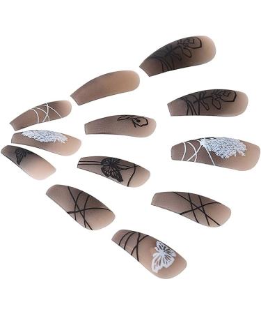 Halloween False Nails Long Fake Nails Black Press on Nails Ballerina Acrylic Stick on Nails 24pcs for Women and Girls 1 count (Pack of 1) Black - Buy Online on GoSupps.com