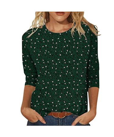 DDDHL 2023 Womens Tops Summer Casual Floral Animal Pattern Shirts Round Neck Half Short Sleeve Blouse Shirt for Womens Dddhl#9-green XX-Large