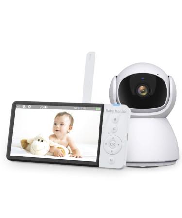 UK Technology - Baby Monitor with Camera and Night Vision 5" LCD Screen 20-Hour Battery Life 300M Range 2 Way Talk Temperature Sensor 360 Degree Tilt 1080p Video Resolution No Wifi Required