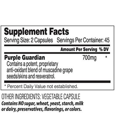 Purple Guardian Resveratrol with ORAC Blend of Pulverized Muscadine Grape Seeds & Skins Veggie Caps 700mg 90-Count - Buy Online on GoSupps.com