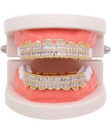 Gold-Plated Hip Hop Grillz - Diamond Tooth Decoration | Cold-Coated Copper Dental Bling for Parties & Halloween - Buy Online on GoSupps.com
