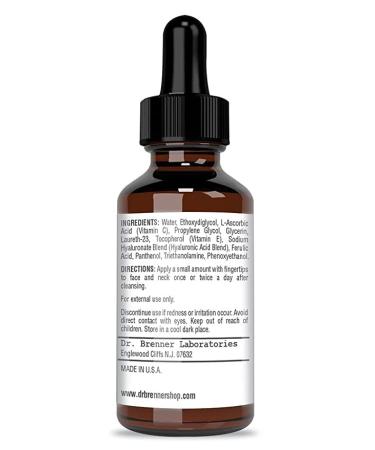 Dr. Brenner Vitamin C Serum - 20% L-Ascorbic Acid with Hyaluronic Acid & Vitamin E - Natural Beauty Serum for Face - 1oz - Buy Online on GoSupps.com