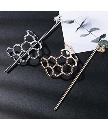 Geometric Hair Cuffs Pins Set - Minimalist Hair Accessories for Women | Gold & Silver Hair Sticks - 2 Pcs - Buy Online on GoSupps.com
