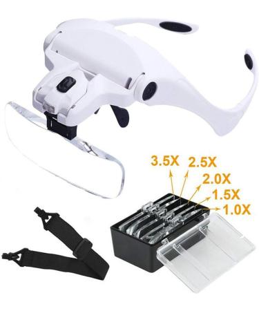 YORKING Head Mount Magnifying Glasses with 2 Led Light 1X to 3.5X Zoom Handsfree Reading Magnifier Glasses with 5 Detachable Lenses for Repairing Crafts Jewelry Reading Aid - Buy Online on GoSupps.com