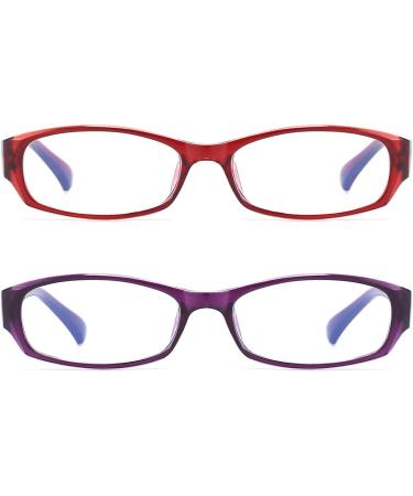 Blue Light Blocking Reading Glasses 2 Pack for Women - Computer Readers with Magnification 3.5x - Red+purple Frames - Spring Hinge Eyeglasses - Buy Online on GoSupps.com