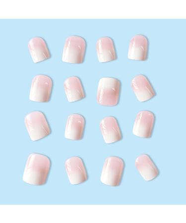 Ombre Press on Nails Short Square Nude White Gradient Full Cover Acrylic Stick on Nails for Women & Girls | 24Pcs French Manicure Decoration - Buy Online on GoSupps.com