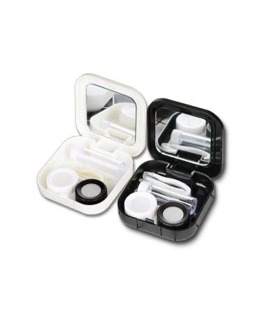 Travel Contact Lens Kit Portable with Mirror Case Black/White 2 Pack