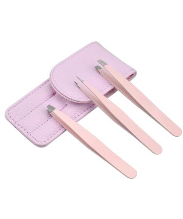 HQDeal 3-Piece Tweezers Set - Professional Stainless Steel Eyebrow Tweezers with Leather Bag | Precision Face & Hair Remover | Pink - Buy Online on GoSupps.com