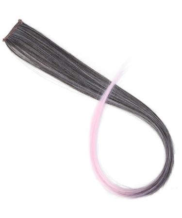 Long Straight Hair False Color Hair Clip Highlights Rainbow Hair Stripes Pink Synthetic Hair Clip Fashion Wig 59H