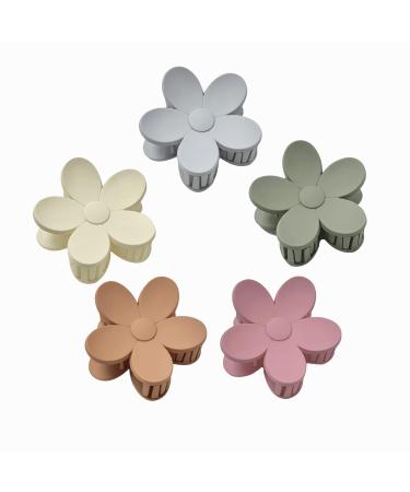 YAIKOAI 5 Pieces Small Acrylic Hair Claw Clips Flower Shaped Plastic Jaw Clips Non Slip Tortoise Hair Clamps Barrette Hair Accessories for Women Girls Headwear, 5 Colors (I-Multi-colored)