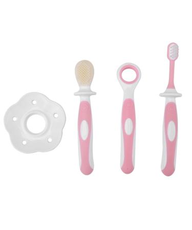 Toothbrush Baby Infant Soft Teether Training Toothbrush Newborn Teeth Care Cleaning Tongue Scraping Set (Pinkish)
