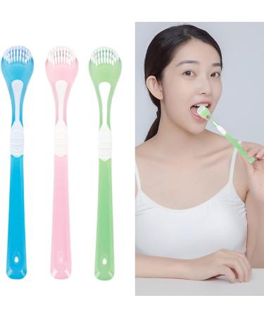 3-Piece Double-Sided Tongue Cleaning Brush Set - Gentle & Effective Tongue Scrapers in Green Blue & Pink for Bad Breath Relief - Buy Online on GoSupps.com