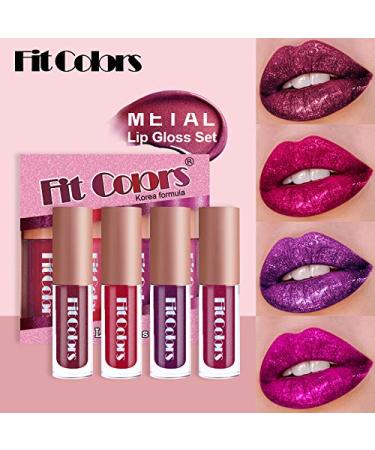 AKARY Glitter Metal Lip Gloss Set 4 Color Valentine s Day Shimmer Lipstick | Waterproof Long-Lasting Makeup Kit - Buy Online on GoSupps.com