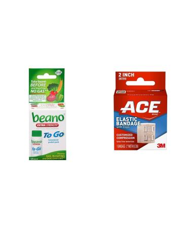Beano to Go Gas Prevention 12 Tablets & ACE 2" Elastic Bandage with Clips 1 Count