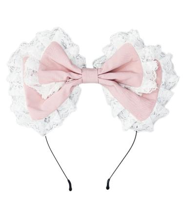 hgnxa Women Cosplays Big w Headband Sweet Hair Hoop Lace Fringes Large wknot Lolitas Hair Accessories for Party Show Pink