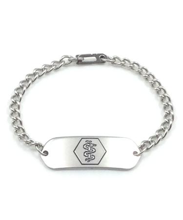 Medical ID Bracelet IDB-11SH - with Sister Hook Clasp - Stainless Steel - Personalized Engraving - Customized Bracelet Length - Child Youth or Adult