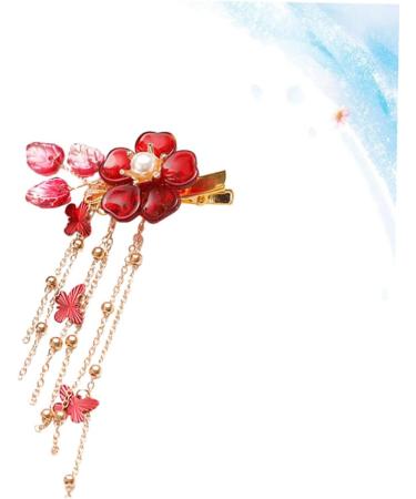 Ipetboom Tassels Hair Clips Hair Pin Hair Barrettes Flower Hairpins Flower Shape Hairpins Antique Style Barrettes Clip Red Chinese Style Hair Clips - Buy Online on GoSupps.com