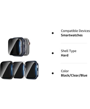 COMMUTER 3 Pack Privacy Screen Protector for Apple Watch 8/7 45mm - Hard PC Ultra-Thin Case with Anti-Peeping Tempered Film - Black/Clear/Blue - Buy Online on GoSupps.com