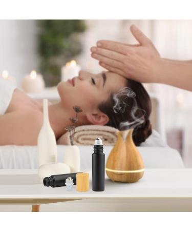 10ml Frosted Black Glass Roll-on Bottles with Stainless Steel Roller Ball and Bamboo Cap - Set of 12 - Buy Online on GoSupps.com