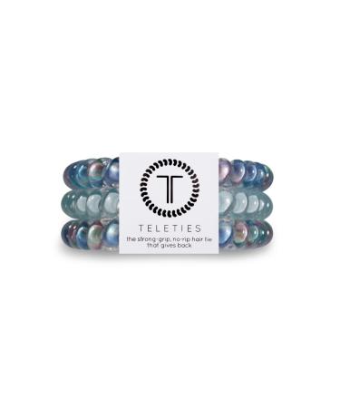 TELETIES - Small Spiral Hair Coils - Spring Collection - Ponytail Holder Hair Ties for Women - Phone Cord Hair Ties - Strong Grip, No Rip, Water Resistant, No Crease - 3 pack - Skyway Small Skyway