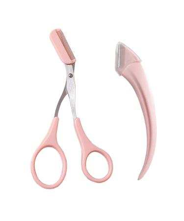 Eyebrow Trimmer Scissors Eyebrow Razor Set  Professional Precision Eyebrow Scissors with Comb  Small Eyebrow Razor Face Hair Removal Tool for Women  Pink