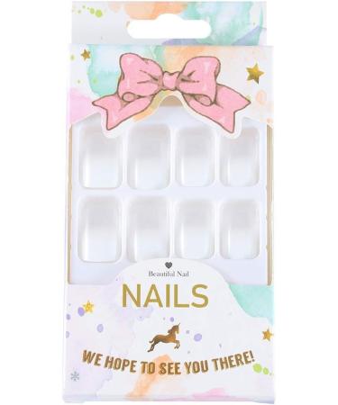 Brishow Coffin False Nails - White Short Gradient Acrylic Press on Nails for Women - 24pcs - Buy Online on GoSupps.com