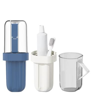 Dzmuero toothbrush etui 2 pieces toothbrush case toothbrush travel case portable toothbrush box toothbrush cup removable 2-in-1 storage toilet items for travel at home (blue white)