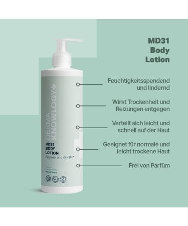Dermaknowlogy MD31 Body Lotion | Moisturizing for Normal & Dry Skin | Perfume-Free | Allergy Certified | Safe for Infants Children & Adults | 400ml - Buy Online on GoSupps.com