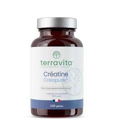 Cr atine Monohydrate Creapure 120 G lules | Energie Force et M moire | 3000 mg par Portion | Pr servation de la Masse Musculaire | Pour Homme et Femme | 100% Pure Sans Additifs | Terravita