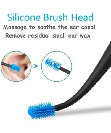 Soft Silicone Double Head Micro-bristle Ear Cleaner - Reusable Double Rotating Ear Pick for Ear Wax Removal - 360 Degree Rotation - Black - Buy Online on GoSupps.com