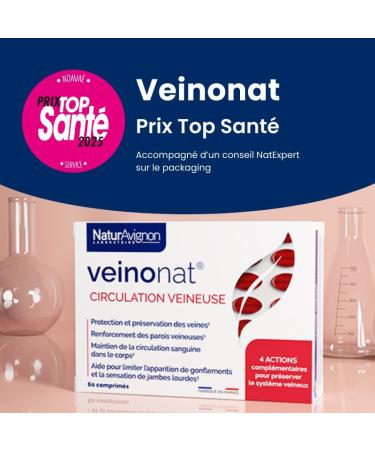 Laboratoire NaturAvignon Veinonat Tablets | Venous Circulation & Heavy Legs | Horse Chestnut + Grape Seed + Fragon + Melilot | Active Proven Effectiveness | 60 Tablets (30 Days) - Buy Online on GoSupps.com