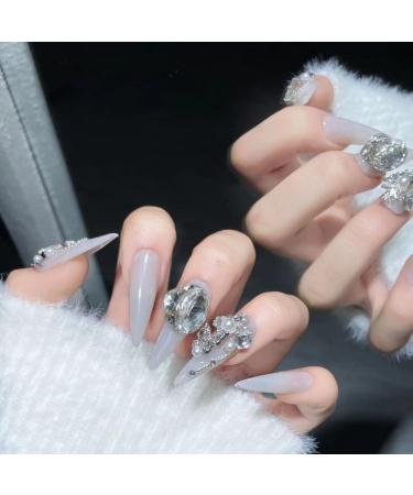Full Diamond Nail Decoration Dove Bridal Wedding Nail Handmade Wearing Nail Decoration Removable False Nail Patch(White M) - Buy Online on GoSupps.com