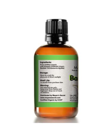 Mayan's Secret Organic Baobab Oil - 4oz Non-GMO Vegan Hair Oil Cold Pressed Unrefined in Dark Glass Bottle - Daily Use - Buy Online on GoSupps.com