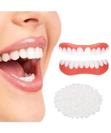 Brigtviee 2 Pairs of Dentures Cosmetic Veneers Temporary Whitening Click Veneers for Women and Men Adjustable Top and Bottom Veneers for a Confident Smile