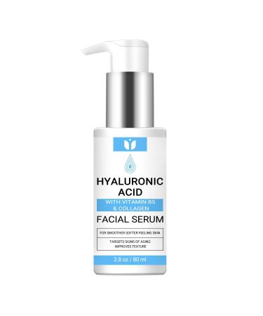 Hyaluronic Acid Serum for Face with Collagen & Vitamin B5 Hydrating Plumping Anti-Aging for Wrinkles & Fine Lines Locks in Moisture for All Skin Types Hylunaric Acid Face Serum 2.8 oz