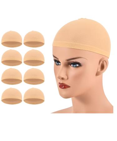 Stocking Wig Cap Ultra Thin - 8 Pcs Breathable Sweat Absorber & Stretchable Wig Caps for Women One Size Fits All (8 Pcs Light Brown) 8 Pcs Light Brown