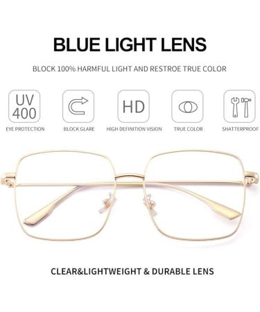 Dollger Blue Light Filter Glasses for Men & Women | Square Metal Frame | Anti Blue Light Glasses for Gaming PC & TV | Stylish Large Frame Gold Design - Buy Online on GoSupps.com
