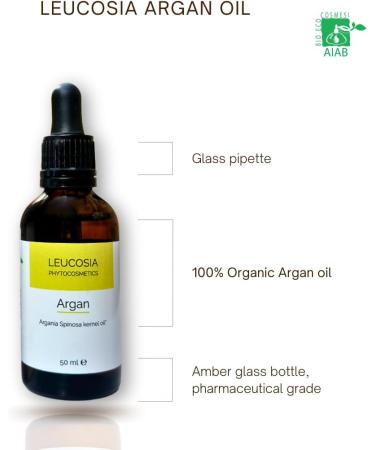 Leucosia Argan Oil - Organic Argan Oil for Hair Body Face Nails - 100% Pure and Organic Argan Oil - Certified Argan Oil 50 ml - Buy Online on GoSupps.com
