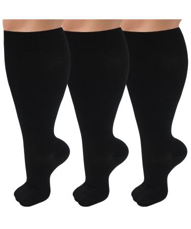 Diu Life 3 Pairs Plus Size Compression Socks for women & men Wide Calf Extra Large Knee High Stockings for nurse sports fitness. 3XL 3er-multi4