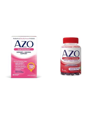 AZO Dual Protection Urinary Vaginal Support Probiotic Plus Urinary Tract Health Cranberry Gummies 72 Count