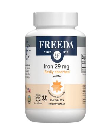 Freeda Iron Supplement - Ferrous Fumarate Iron Tablets for Iron Deficiency - Gentle Iron Supplement for Anemia - Ferrous Iron Supplement for Women - Iron Pills for Men (250 Ct) 250 Count (Pack of 1)